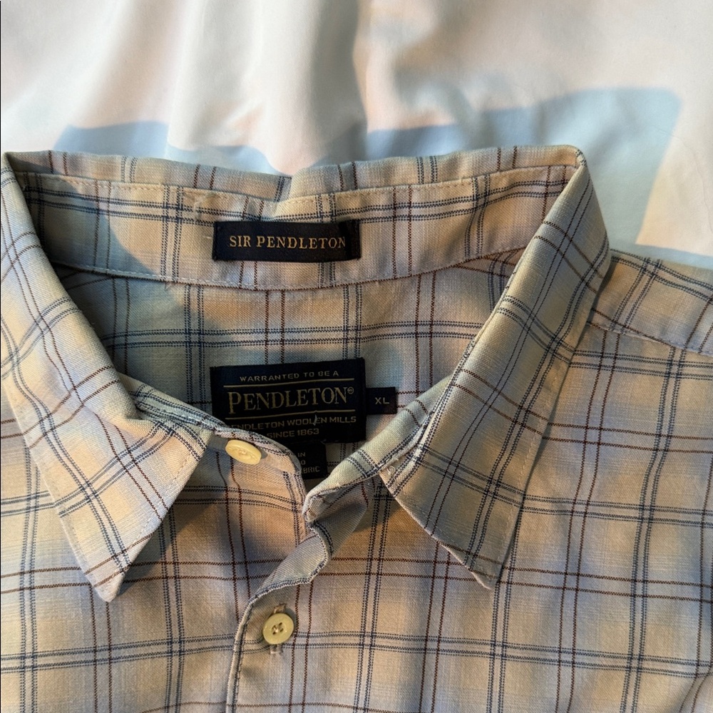 Pendleton Men's Checkered Shirt - Cream and Blue
